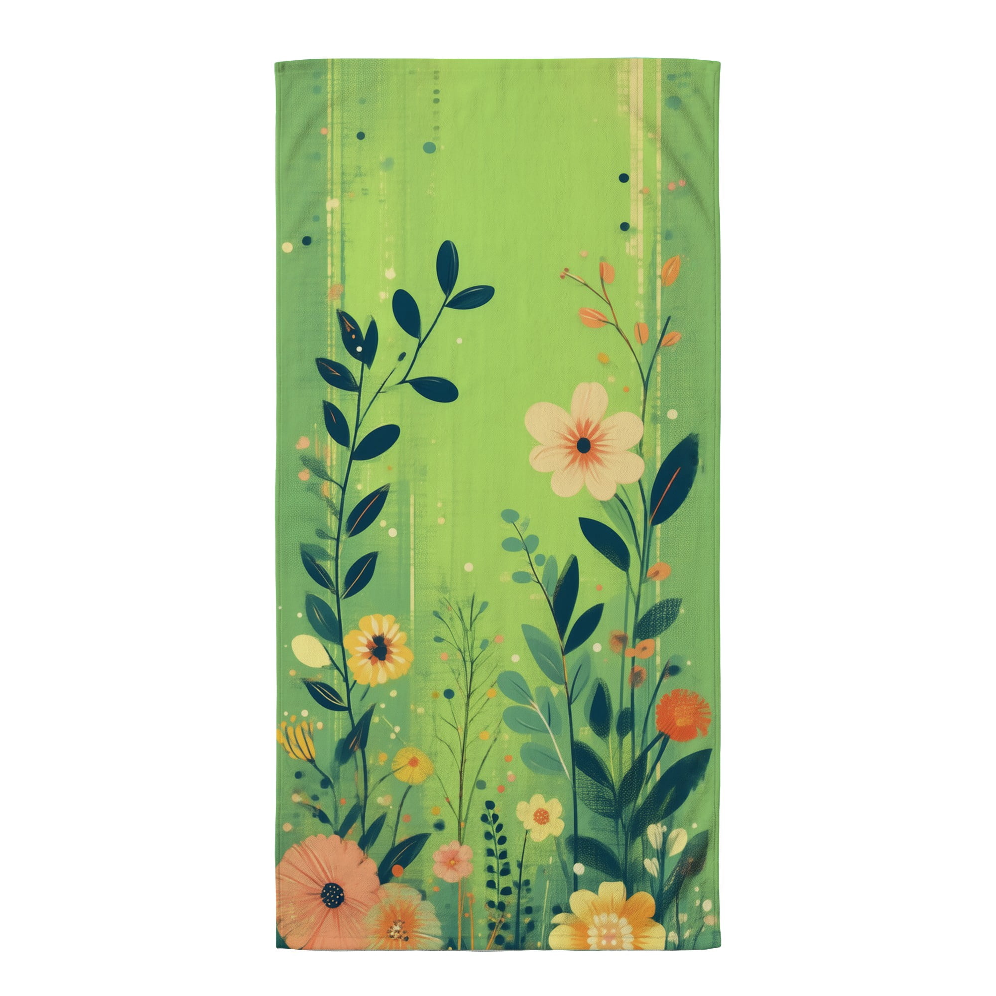 Boho oversized beach towels A painting of a bunch of flowers on a green ...