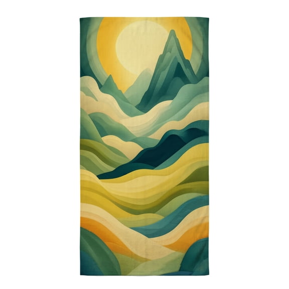 Boho oversized beach towels A painting of a mountain landscape with a sun in the background beach tiwel large pool towels pool towels quick dry summer towels beach