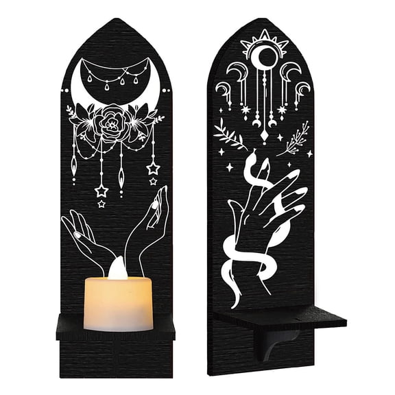 Boho style Wall Mounted Wood Candle Holder Stand Detachable Pillar Candle Sconce Floating Shelf Snake Pattern Shape: 36x10x0.7cm 2pcs