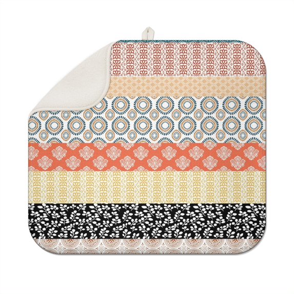Boho style kitchen dish drying mat 16x18 Inch featuring quick-dry microfiber, washable and reusable, perfect for daily kitchen use