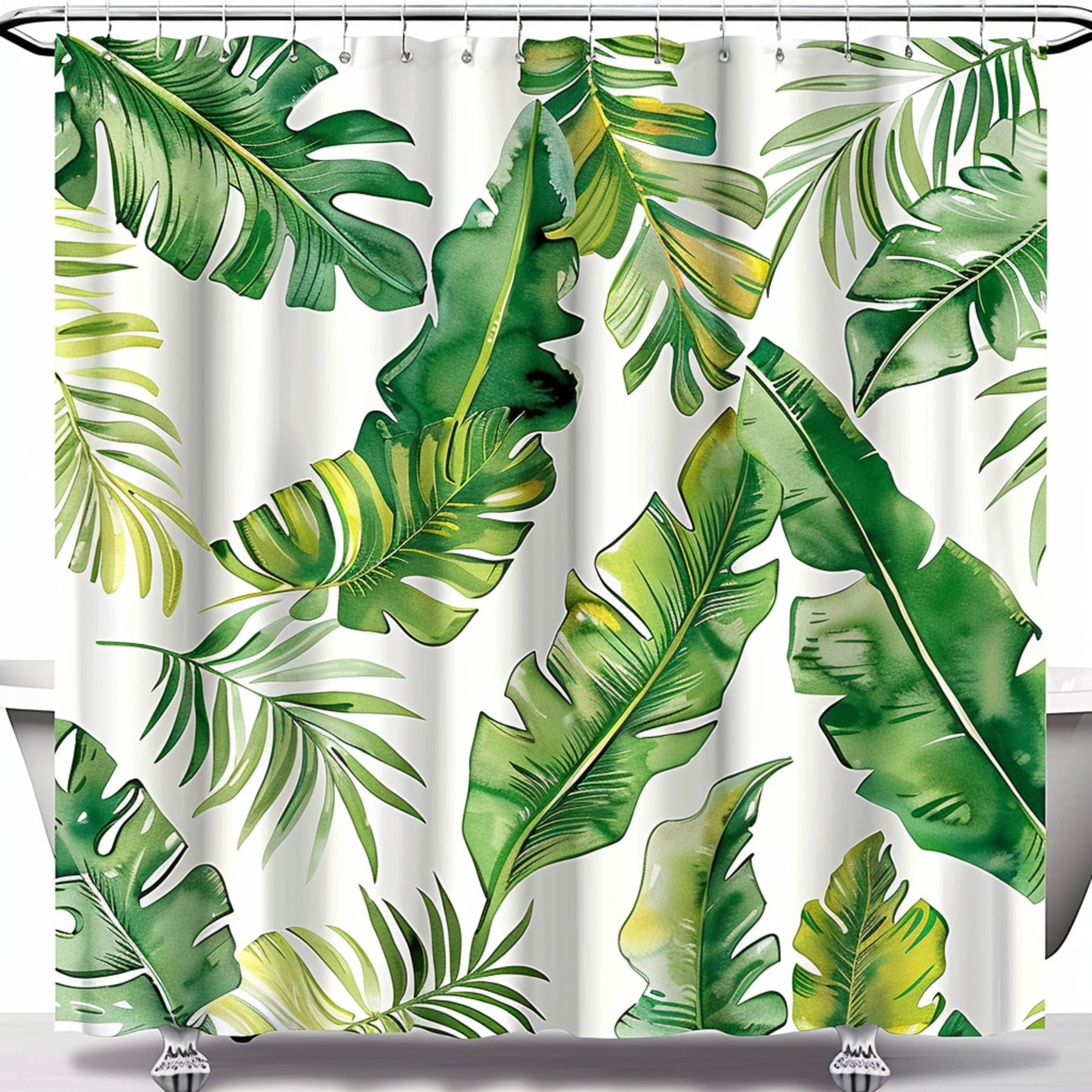 Boho Style Tropical Banana Leaves Watercolor Shower Curtain With Palm