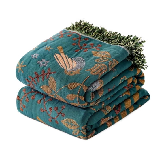 Boho Throw Blanket, 100% Cotton Ultra Soft Luxury Throw Rustic Quilt, 60"x80" Floral Printed Farmhouse Decor Bed Summer Blankets, All Season Rustic Reversible Bohemian Throw for Bed