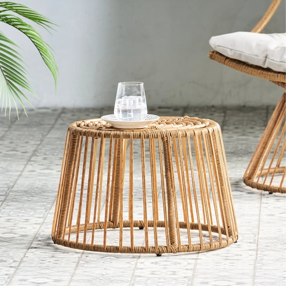 Boho touch rattan side table / Transforms outdoor living space / Ready right away