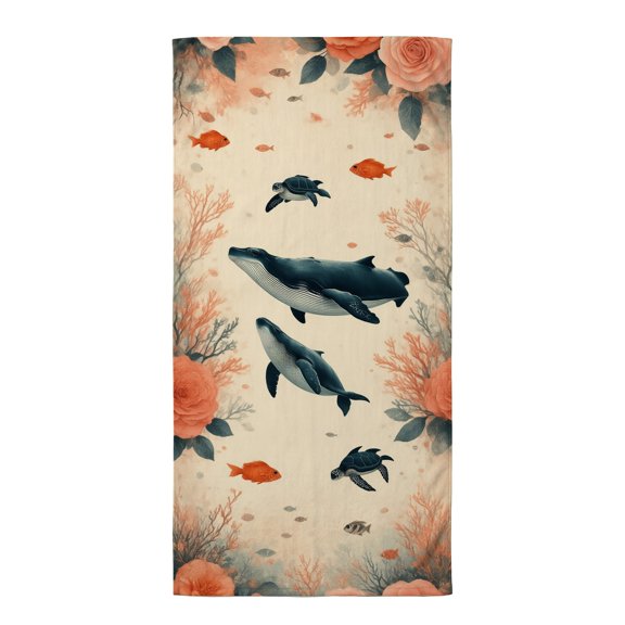 Boho towels A group of whales swimming in the ocean surrounded by coral and fish beach towela oversized pool towels quickdry towel womens beach towel