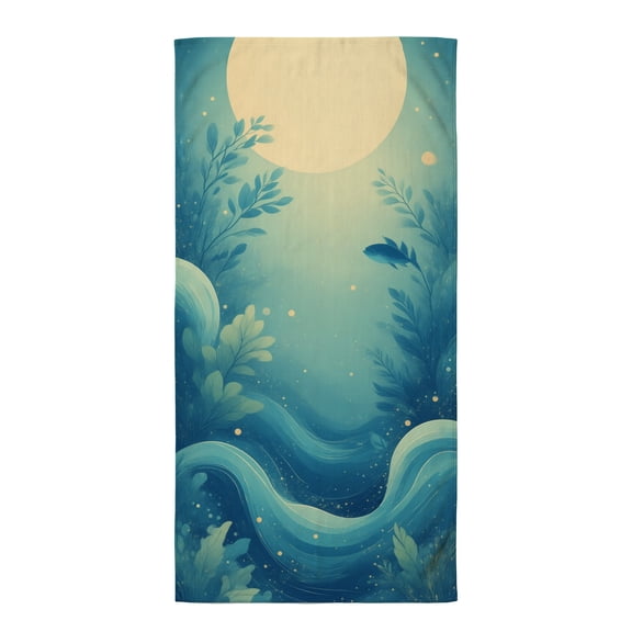 Boho towels A blue ocean scene with a full moon in the background beach-towels oversized towels microfiber pool towels quick dry best beach towels for adults
