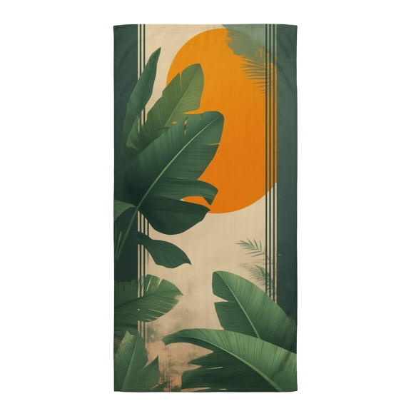 Boho towels A poster with tropical leaves and a sun in the background pretty beach towel oversize beach towels for adults microfiber pool towels mama beach towel