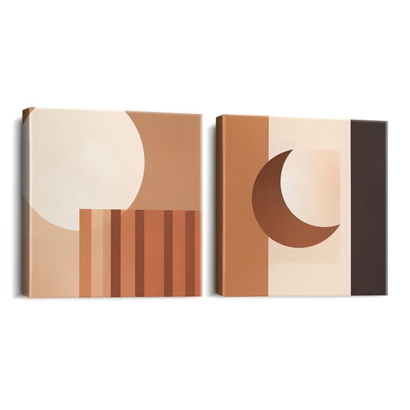Boho with Mid-Century Wall Art Modern Bathroom Decor for Office Bedroom Kitchen Dining Room 12x12 Inch 2PCS