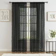 thumbnail image 1 of Bohogeo Black Linen Textured Tassel Sheer Lace Curtain Panels, Chic Crochet Geometry Knitting Rod Pocket Window Drapes for Living Room Bedroom, 2 Panels,63" L x 40" W, 1 of 9