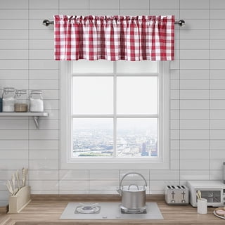 Bohogeo Buffalo Check Kitchen Curtain Valances, Rod Pocket Plaid Cafe Red Curtains for Window Treatment, 55" x 15", Red/White