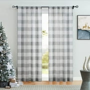 Bohogeo Buffalo Plaid Farmhouse Country Kitchen Curtain Panels, Gray Checker Gingham Sheer Rod Pocket Curtain Decors for Bedroom & Living Room, 2 Panels, 38"x84"