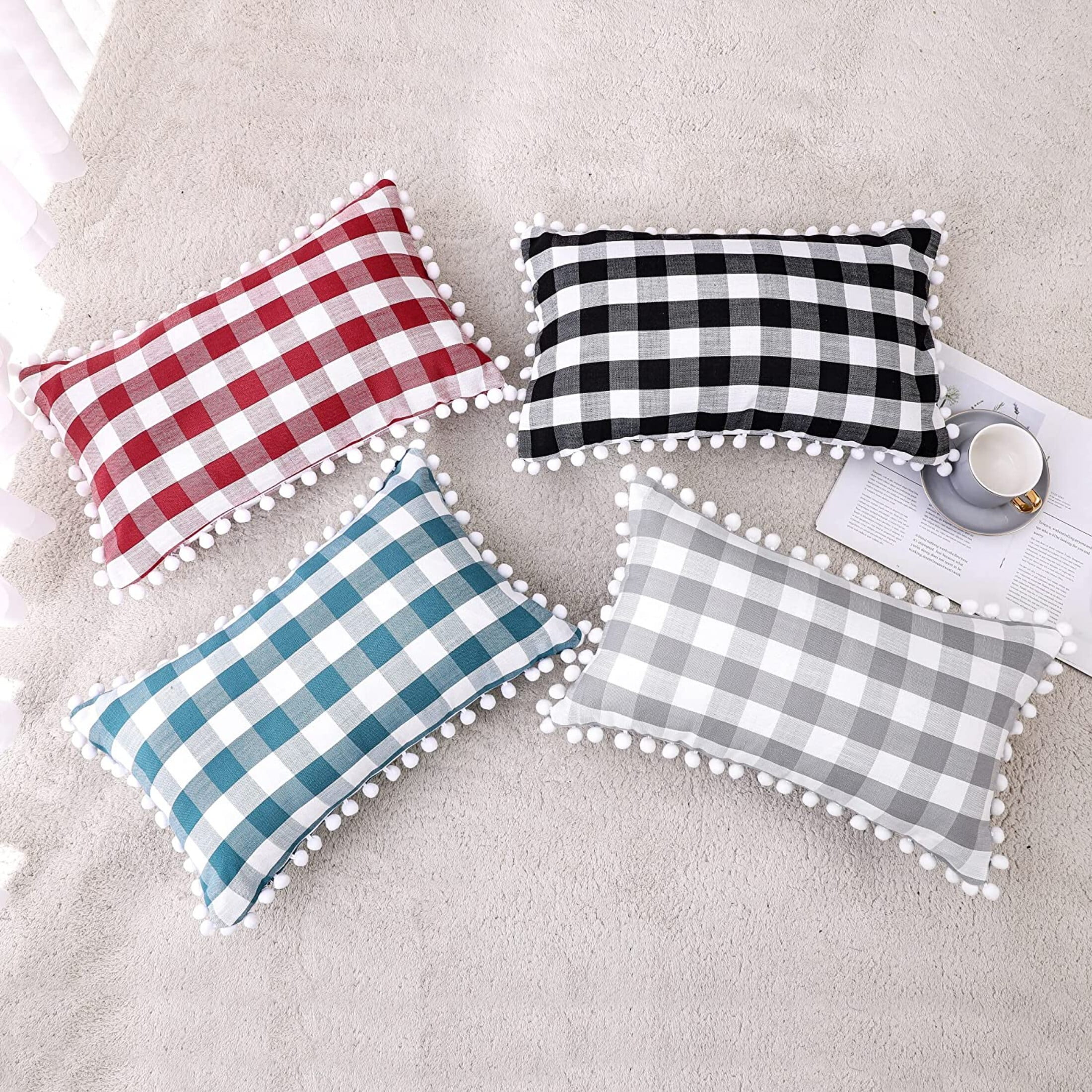 Bohogeo Farmhouse Buffalo Check Pillow Cases, Sofa Shams, Black/White