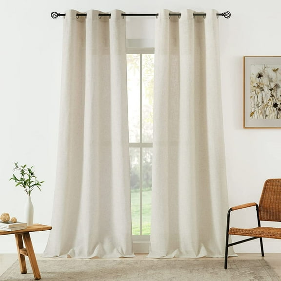 Bohogeo Natural Beige Linen Grommet Semi Sheer Curtain Panels, Elegant Casual Linen Textured Window Treatment Curtain Drapes, Light Filtering Privacy 2 Panels, Beige, 40''x95''