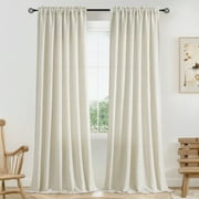 Bohogeo Natural Linen Long Grommet Semi Sheer Curtain Drapes, Elegant Casual Linen Textured Window Draperies, Light Filtering Privacy 2 Panels, Beige,40"Wx54"L