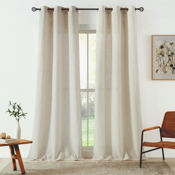 Bohogeo Natural Linen Curtains 108 Inches Long Grommet Semi Sheer Curtain Drapes Elegant Casual Linen Textured Window Draperies, Light Filtering Privacy 2 Panels, Beige