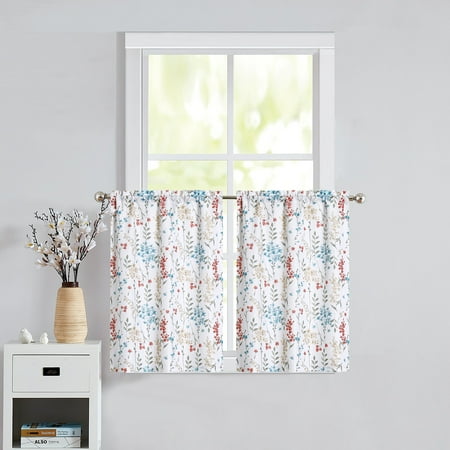 Bohogeo Watercolor Floral Cafe Kitchen Curtains, Flower Botannical Printed Pattern Farmhouse Rod Pocket Tier, Multicolor, 28" W x 36" L, Set of 2 price history and forecast - Bohogeo BO-Floral-28x36x2Multi