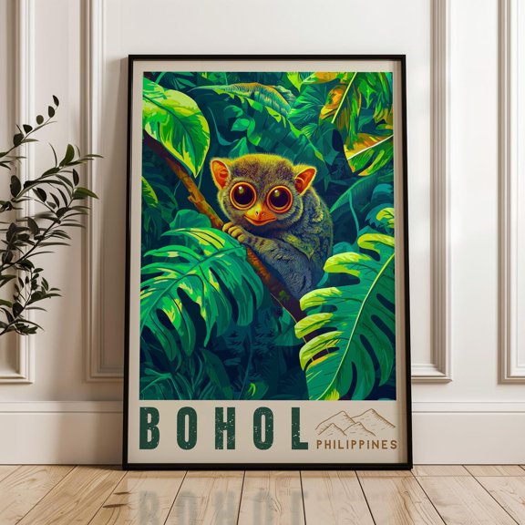 Bohol Tarsier Travel Print, Philippines Island Art Print, Unframed Paper Poster 8x10in