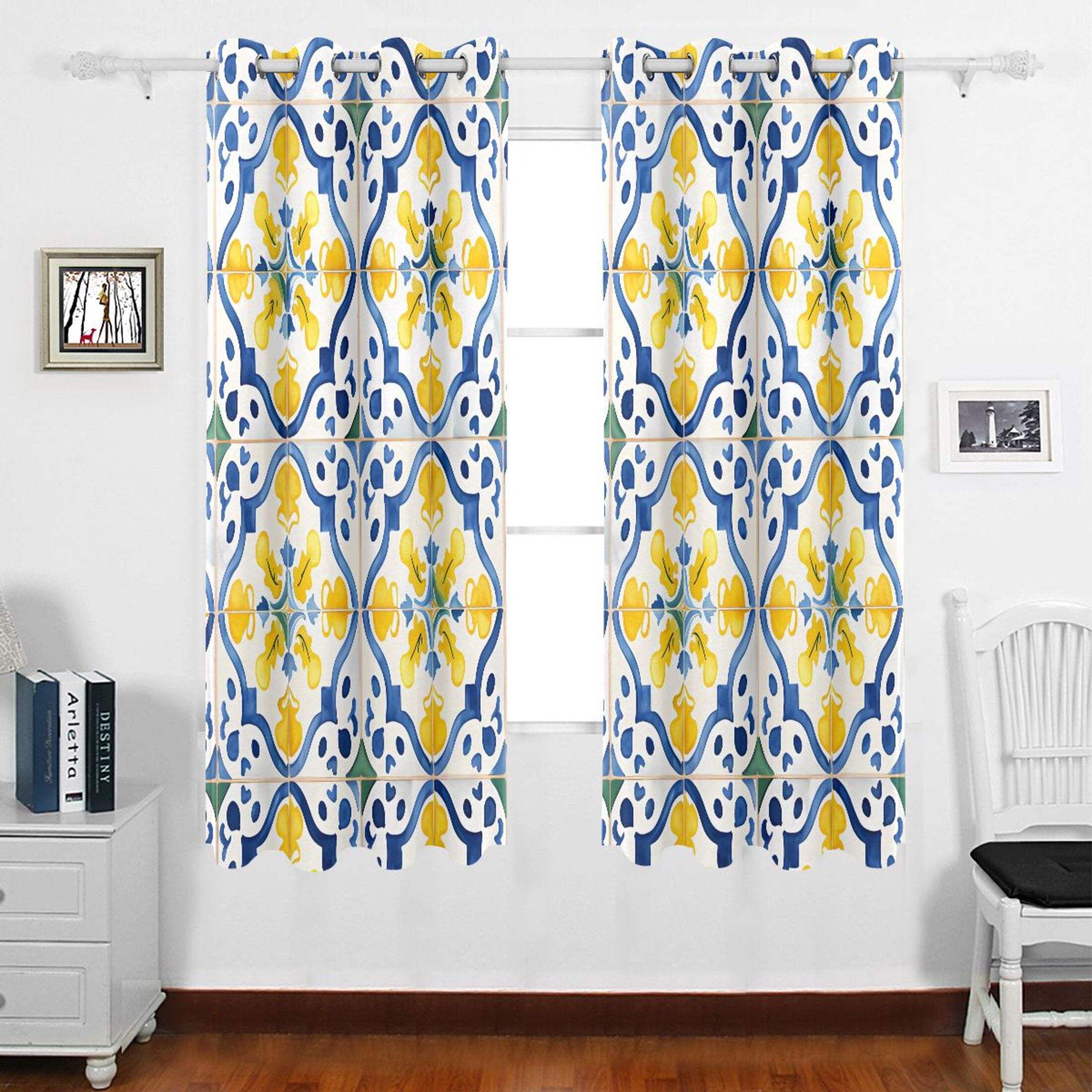 Bohomia Blue and Yellow Grommet Blackout Curtains Thermal Insulated