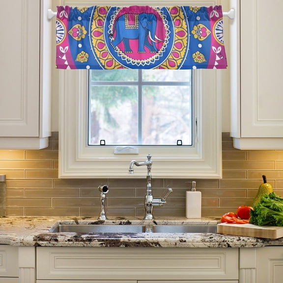 Bohomia Elephant Curtain Valances Farmhouse Design Window Treatment Decor Blackout Rod Pocket for Windows Living Room Kitchen 54" x 18"