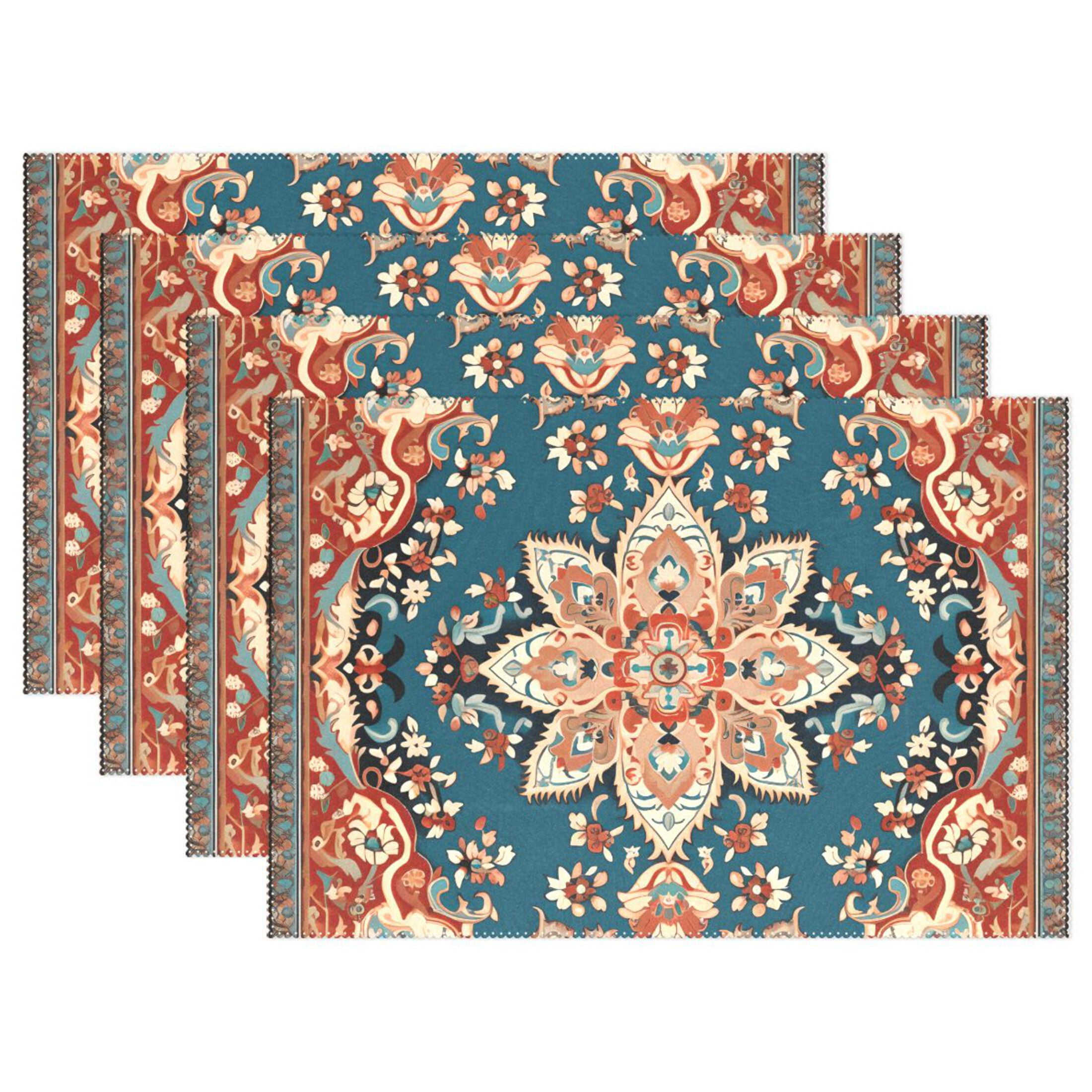 Bohomia Pattern Vintage 12×18 inch Placemats Heat Resistant Washable Foldable Rectangular Placemats Set Decoration Indoor Outdoor for Kitchen Dining Table 6PCs