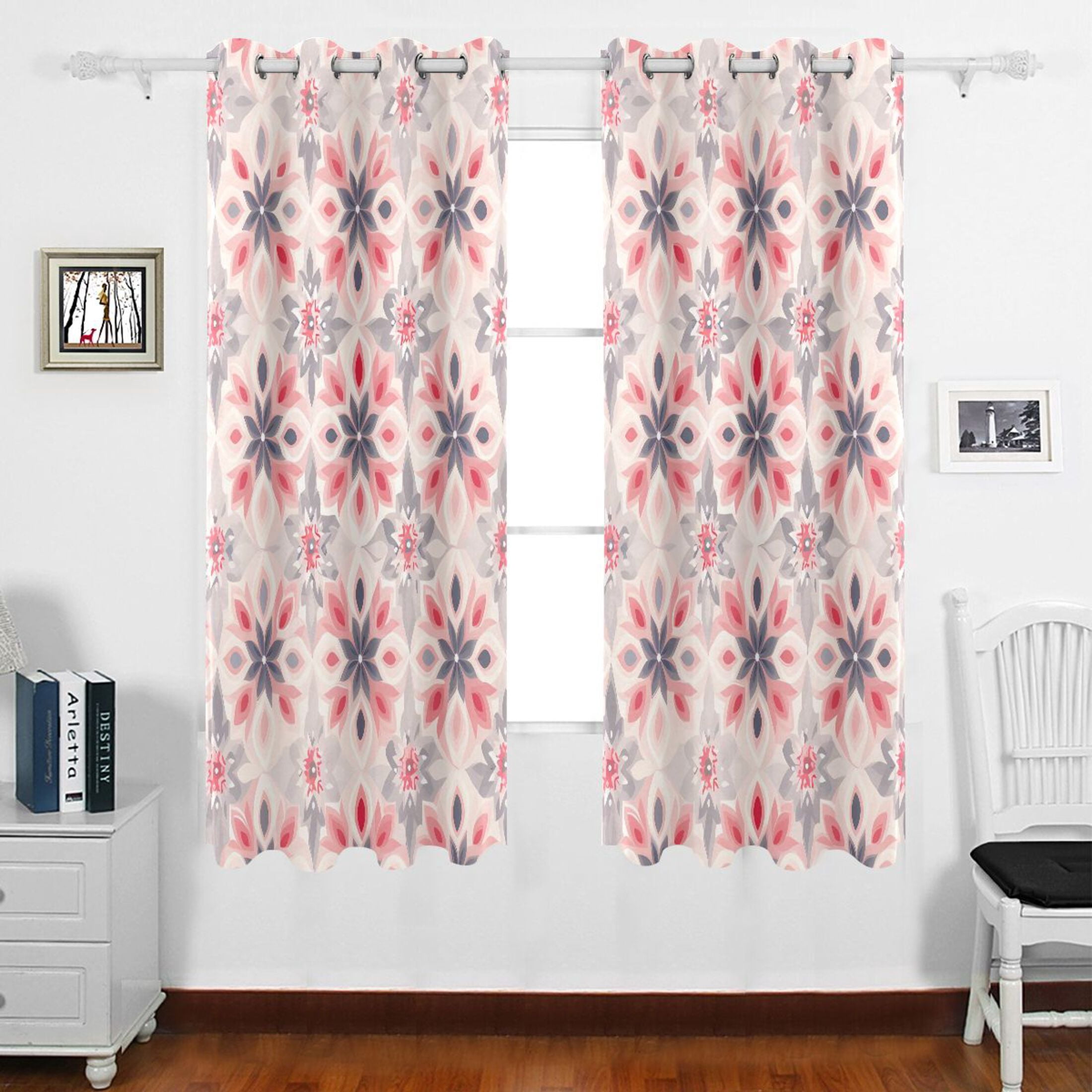 Bohomia Pink Print Grommet Blackout Curtains Thermal Insulated Window ...
