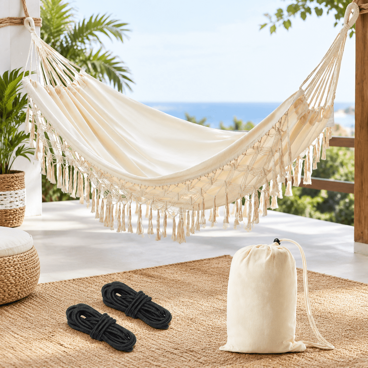 Hamak Ropes Bohorame Double Hammock With Hanging Ropes & Elegant Tassels 86.6x59 ...