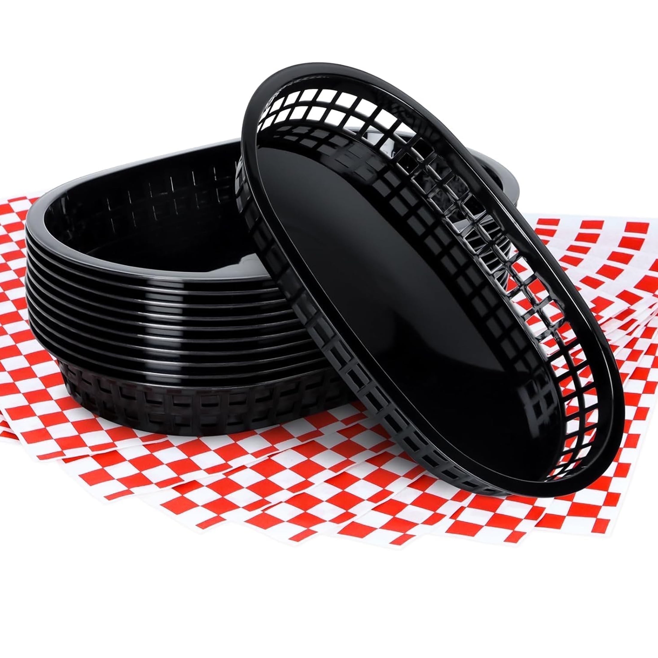 Bohorizon 12 Black Plastic Fast Food Baskets & 120 Red Checkered Liners, Black - Walmart.com
