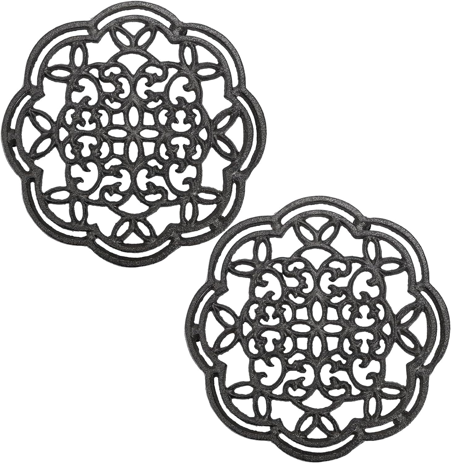 Bohorizon 2 Pack Cast Iron Trivet Heavy Duty, 7.7 inch Round Metal Trivet for Hot Pans or Teapot