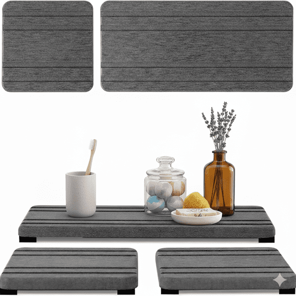 Bohorizon 3PCS Water Absorbing Stone Tray, Diatomite Stone Sink Tray for Home (Dark gray)