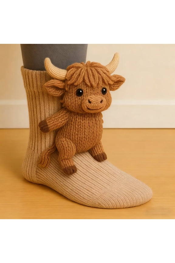 3d Knit Animal Socks for Women, Funny Cute Animal Socks, Christmas Gifts (Highland Cow)