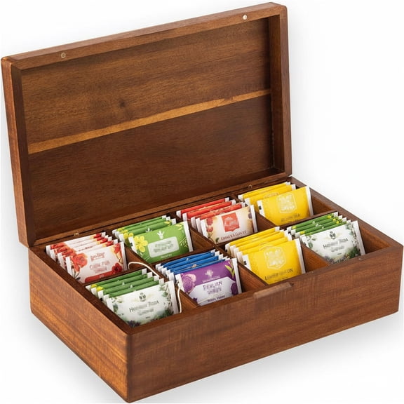 Bohorizon Acacia Wooden Tea Bag Organizer, Tea Bag Holder, Tea Storage Box Organizer, 12.3"x7.6"x3.8", Pack of 1