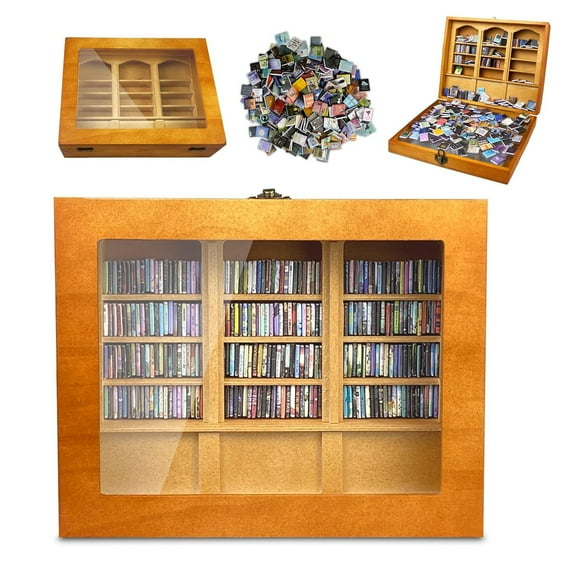 Bohorizon Anxiety Bookshelf, Miniature Tiny Library Display with 200 Mini Books Decor Gift