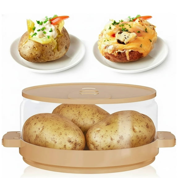 Bohorizon Baked Potato Cooker, Microwave Potato Cooker & Steamer with Lid, 7.7x7.3x3.7 inch, Pack of 1, Beige