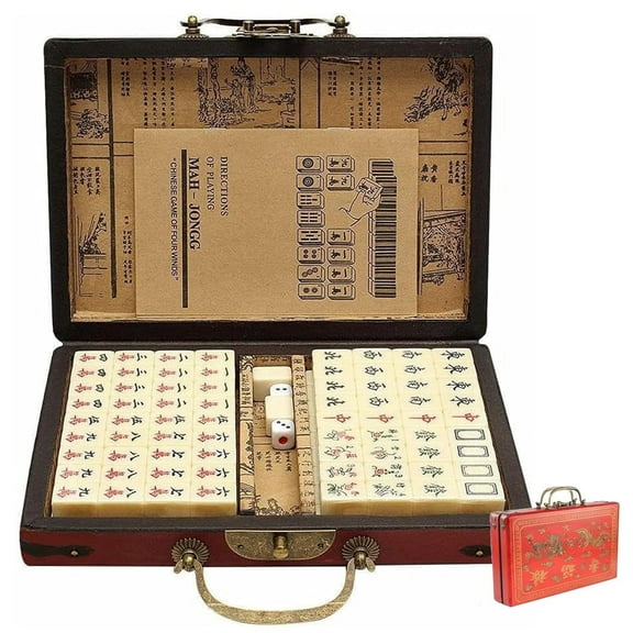 Bohorizon Chinese Traditional Mahjong Game Set , 144 Mahjong Tiles with Wooden Case, Pack of 1, White