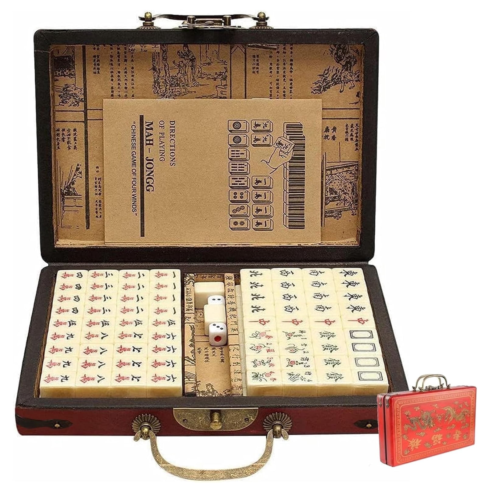 Bohorizon Chinese Traditional Mahjong Game Set, 144 Mahjong Tiles with Wooden Case, Pack of 1, White
