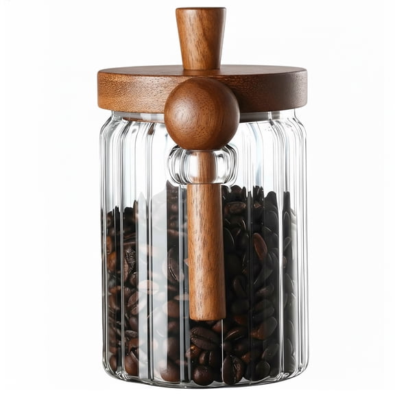 Bohorizon Coffee Canister, Coffee Container with Wooden Spoon and Lid, Airtight Storage Jar for Coffee Beans/Coffee Grounds/Sugar/Salt, 27 Oz, Pack of 1
