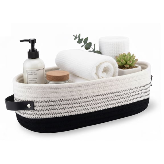 Bohorizon Cotton Rope Bathroom Storage Basket with Handle, Decorative Storage Bins, Pack of 1, Black
