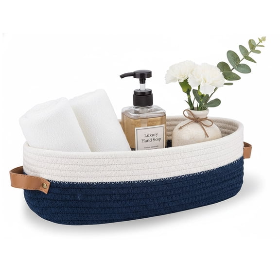 Bohorizon Cotton Rope Bathroom Storage Basket with Handle, Decorative Storage Bins, Pack of 1, Navy