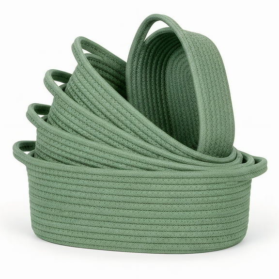 Bohorizon Cotton Rope Storage Basket, Decorative Closet Baskets Bins for Organizing, Pack of 5, Green