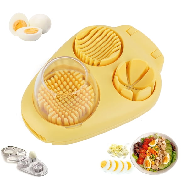 Bohorizon Egg Slicer for Hard Boiled Eggs, 3-in-1 Stainless Steel Fruit Cutter (Yellow)