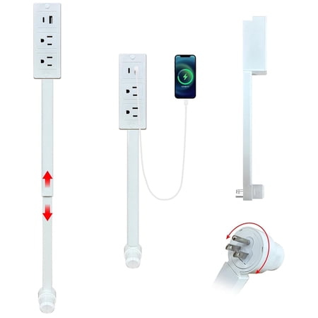 Bohorizon Extendable Outlet Extender Stick - 180° Rotating Plug Power Socket with 2 AC Outlets + USB-C & USB-A Ports for Behind Sofa, Bed, Nightstand, Desk