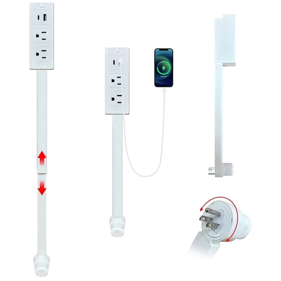 Bohorizon Extendable Outlet Extender Stick - 180 Rotating Plug Power Socket with 2 AC Outlets + USB-C & USB-A Ports for Behind Sofa, Bed, Nightstand, Desk