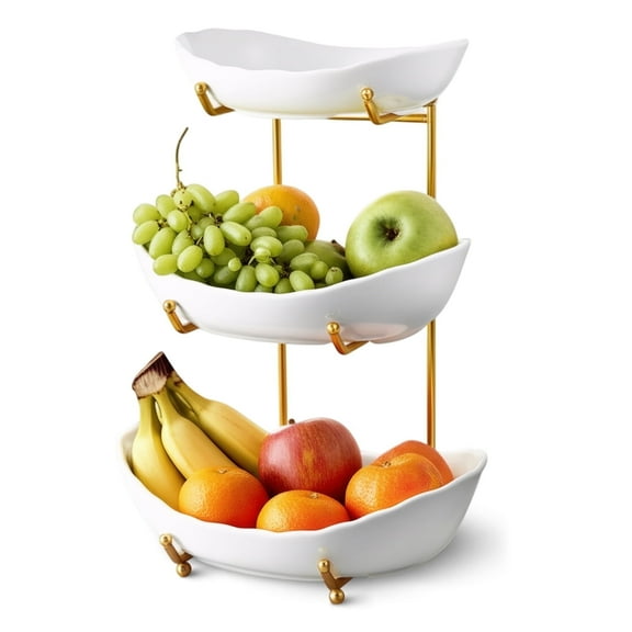 Bohorizon Fruit Basket for Kitchen, 3 Tier Fruit Holder , Fruit Stand Pack of 1 (White/Gold)