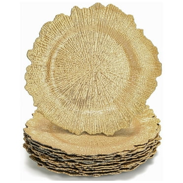 Bohorizon Gold Charger Plates 12-Set Plastic Reef Table Plates for Dinner (Gold)