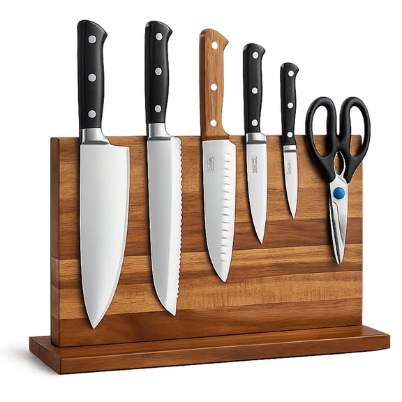 Bohorizon Knife Block, Magnetic Knife Holder, Acacia Wooden Magnetic Knife Block, 11.7"x8.6"x4.1",Pack of 1, Natural Wood Color
