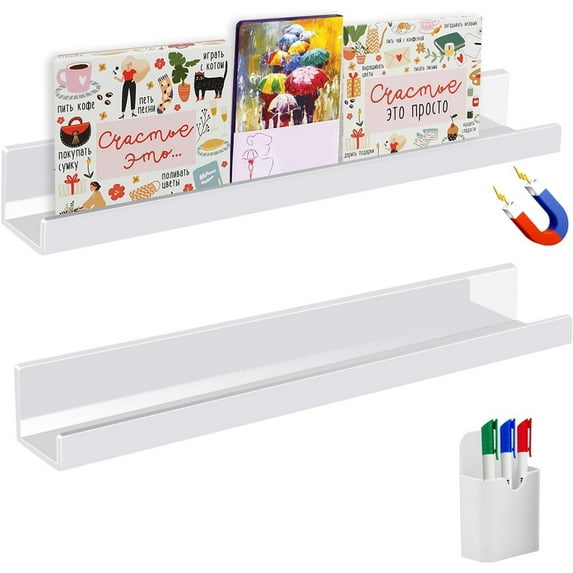 Bohorizon Magnetic File Holder, Magnetic Bookshelf for Class Pack of 2, White