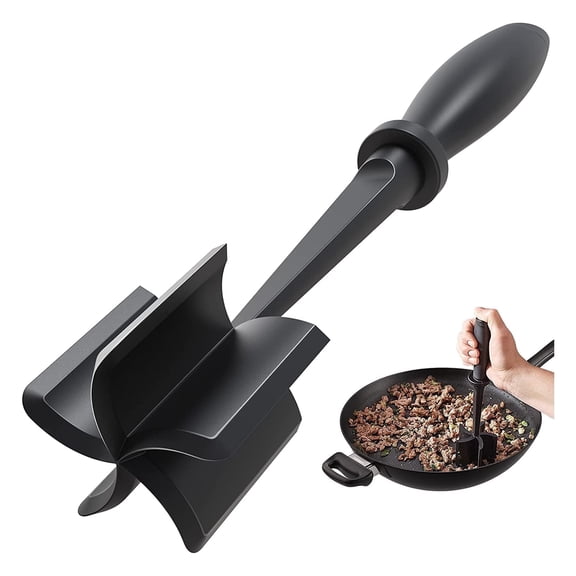 Meat Chopper Ground Beef Chopper Masher Kitchen Tool Cooking Utensil (Black)