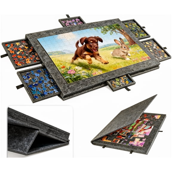 Bohorizon Puzzle Board with 6 Drawers and Cover, 1000PCS Puzzle Table with Tilt Angles, Jigsaw Puzzle Board, 30.3"X21.1"X1.7". Pack of 1, Gray