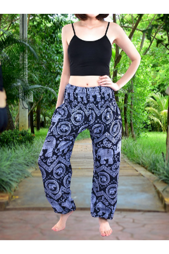 Blue Elephant Tusker Elasticated Smocked Waist Womens Harem Pants S/M to 3XL