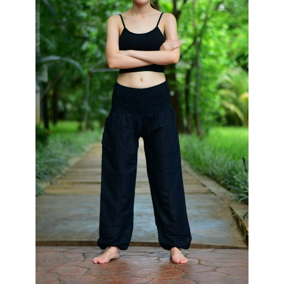 Bohotusk Kids Girls Plain Black Elasticated Smocked Waist Harem Pants 3 Sizes Ages 6 to 15 Years