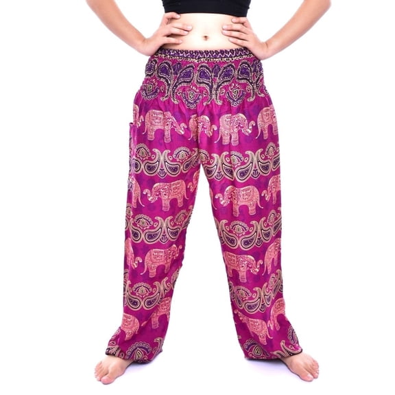 Bohotusk Kids Pink Violet Elephant Grassland Elasticated Smocked Waist Harem Pants (9 - 12 Years)